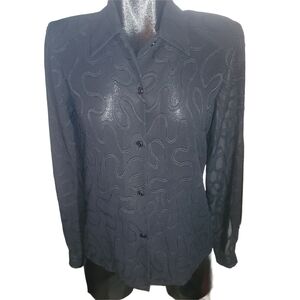 Ardoise Sheer Black Button Up Embroidered Blouse S